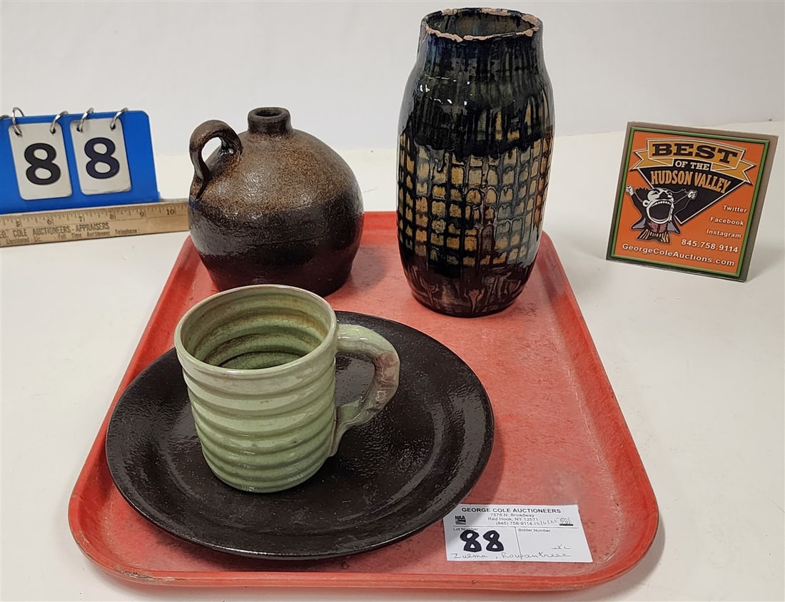 Tray Art Pottery From Zulma P. Steele Estate 1979 - Glazed Vase 8" + Glazed Jug 5 1/2" Both Sgnd (1 of 7)