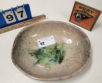 Glazed Pottery Bowl From Zulma P. Steele Estate 1979 Sgnd MST 2 3/4" H X 11" W X 9 1/2" D