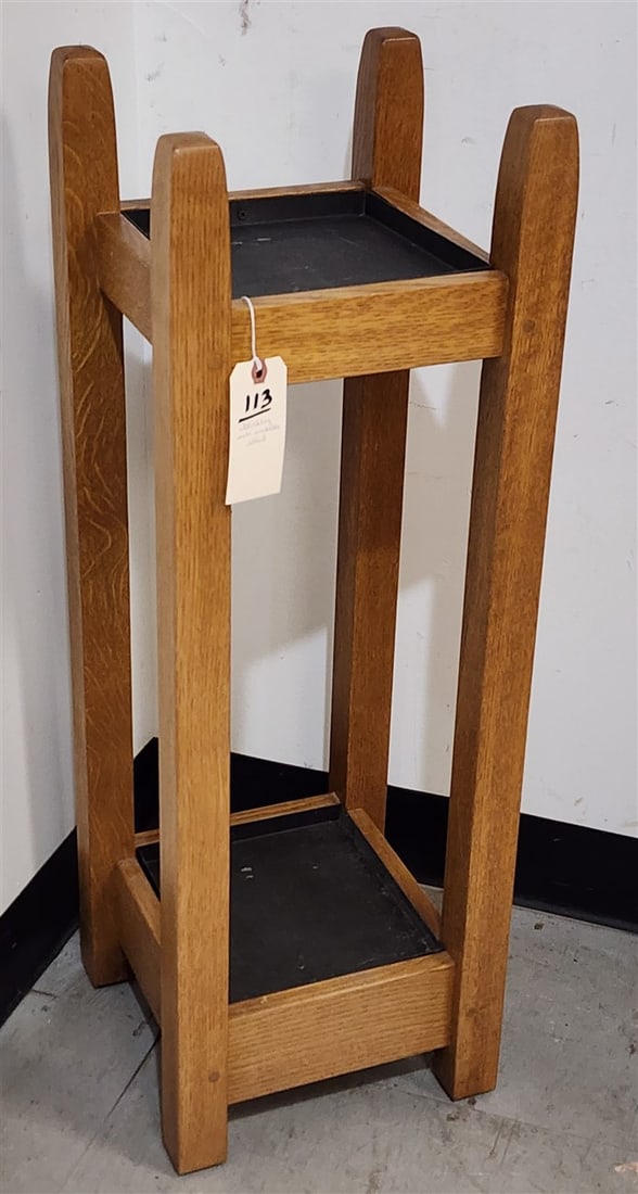 Stickley Mission Style Oak Umbrella Stand/Plant Stand 33 1/2" H X 11 1/4" Sq. (1 of 5)