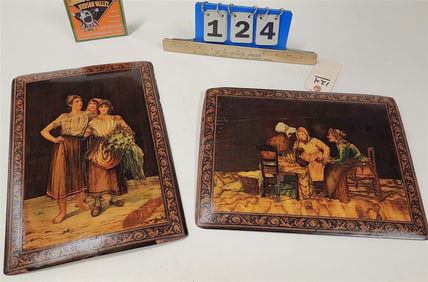 Pr. 19th Sorento Italy Inlaid Wood Plaques - 15 1/4" X 10 1/2" + 11" X 14 1/4"