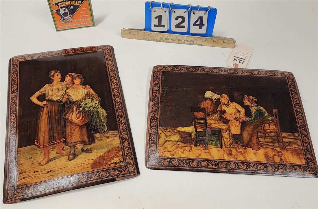 Pr. 19th Sorento Italy Inlaid Wood Plaques - 15 1/4" X 10 1/2" + 11" X 14 1/4" (1 of 9)