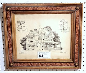 19th C Pen & Ink Architectural Rendering Of A House "A Residence At New Rochelle NY" H.E. Babcock