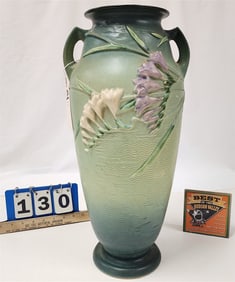 Roseville Freesia Vase 129-18", Small Chip On One Handle