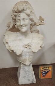 Carved Marble Bust Of a Woman 25" H X 13" W