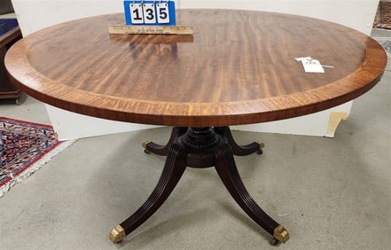 Baker Furn. Regency Style Mahog w/Satinwood Inlay Pedestal Base Table 29" H X 4' D