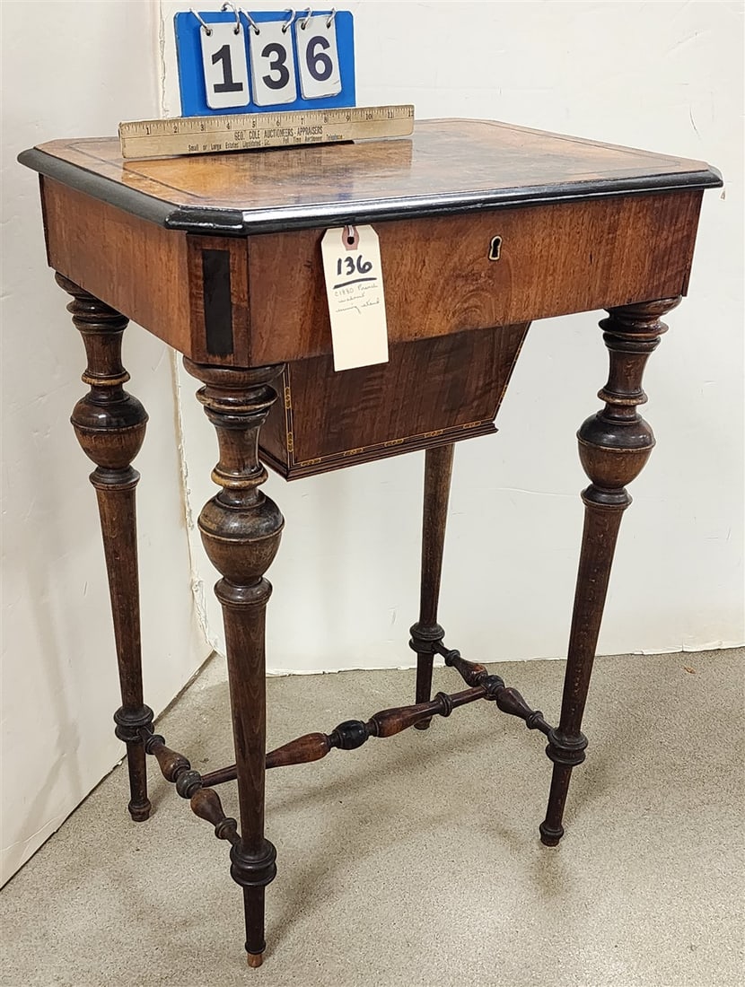 C1880 French Walnut Sewing Stand 29" H X 20 1/2" W X 15" D (1 of 8)