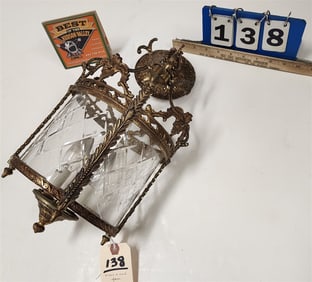 Brass & Cut Glass Hall Lantern 14" H X 7" Diam.