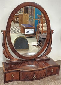 19th C Mahog 3 Drawer Shaving Mirror w/Inlay 23" H X 17 3/4" W X 8" D