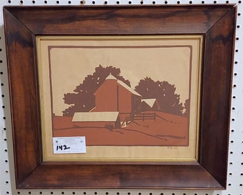 Framed Wood Block Print Sgnd R. Emrich 10 1/2" X 13" w/Frame 16" X 18 1/2" (From Zulma P. Steele