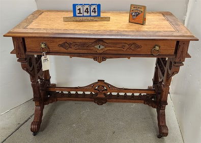Victorian Inlaid Walnut Library Table 31" H X 42" W X 24" D