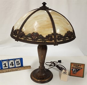 Vintage Slag Glass Table Lamp 22" H X 16" Diam.