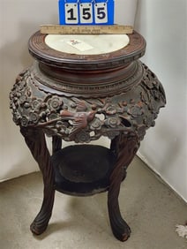 Vintage Chinese Carved Stand w/Marble Top 28" H X 22" Diam.