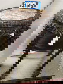 Vintage Chinese Rosewood Marble Top Stand 32" H X 21" Diam.