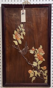 19th C Chinese Plaque w/Carved Stone Branches & Bird 26 1/2" X 15 1/2"