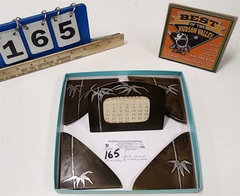 Heintz Art Metal Shop Sterling & Bronze Calendar 3 3/4" H X 4 3/4" W + 4 Desk Pad Corners 3" X 3