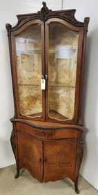 Inlaid Mahog 4 Door 1 Drawer Corner Cabinet 73" H X 32" W X 18" D