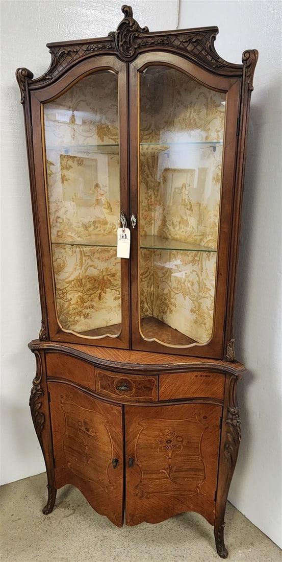 Inlaid Mahog 4 Door 1 Drawer Corner Cabinet 73" H X 32" W X 18" D: Inlaid Mahog 4 Door 1 Drawer Corner Cabinet 73" H X 32" W X 18" D