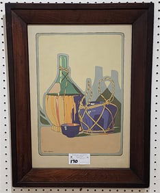 Framed Wood Block Print Still Life Sgnd Ruth Emrich 19" X 13" w/Frame 24 1/4" X 18 1/4" (From Zulma