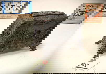 19th Bronze Jewelry Casket 4 3/4" H X 5 3/4" W X 4 1/2" D