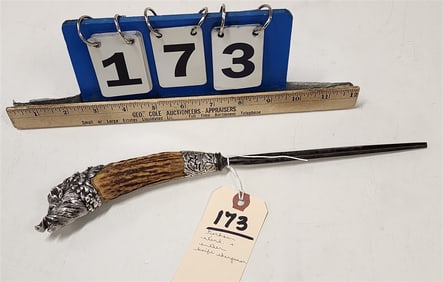 Gorham Sterling & Antler Handled Knife Sharpener 13" (From Zulma P. Steele Estate 1979)