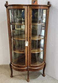 Double Door Curved Glass Oak Corner Cabinet 65" H X 34" W X 2' D
