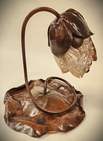 Elizabeth Eaton Burton Copper LilyTable Lamp w/Abalone Shell Shade 12" H X 11 1/2" Diam. Base (From