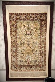 Framed Qum Silk Rug 4'9" X 2'6" w/Frame 64 1/2" X 38 1/2"