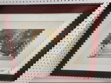 Framed Chromo Litho After A Watercolor By Joseph Lauber "Chapel Exhibit By Tiffany Glass & Co. For