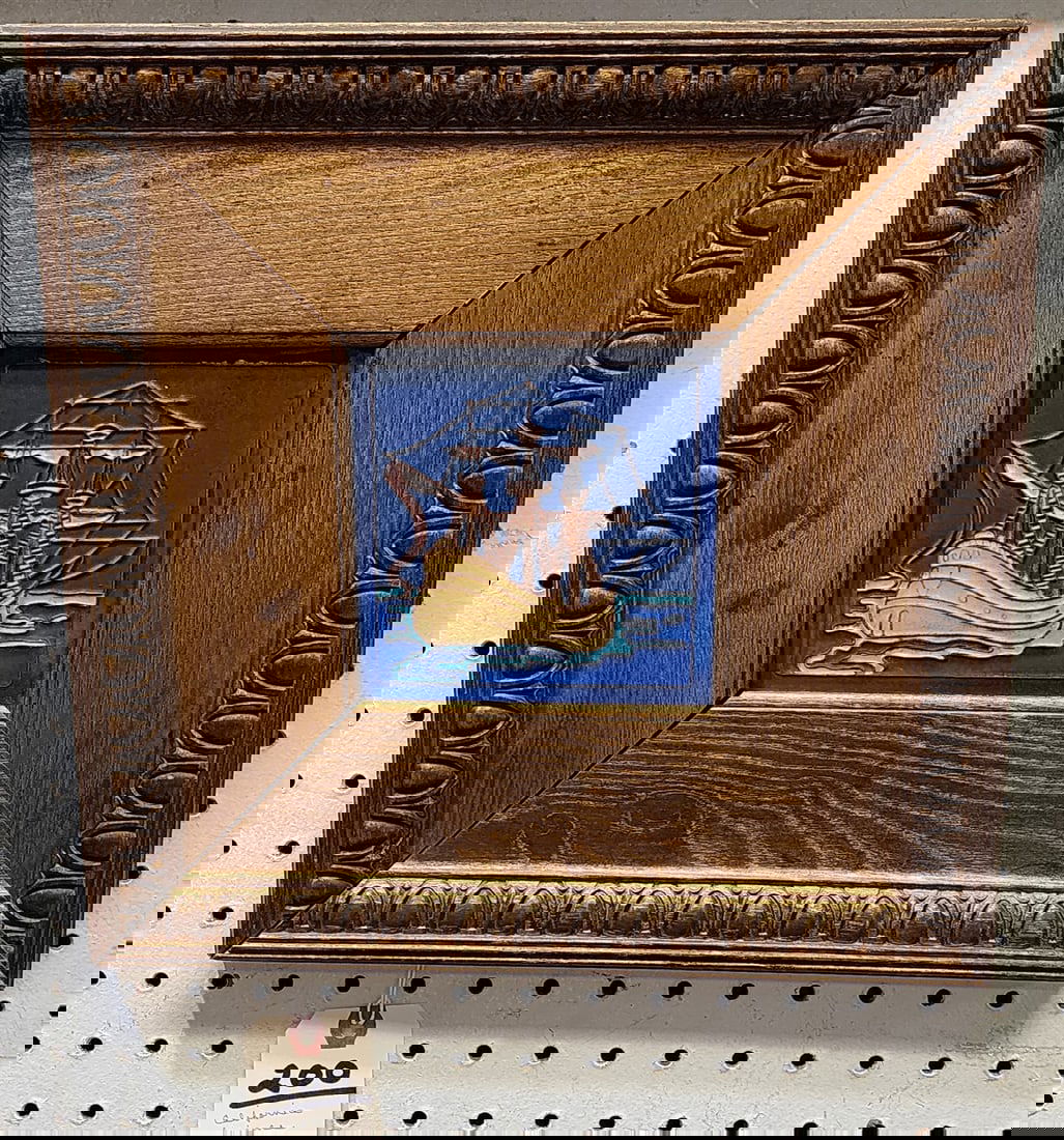 Vintage Framed California Faince Art Tile 5 3/4" Sq. Frame 13" Sq. (1 of 1)