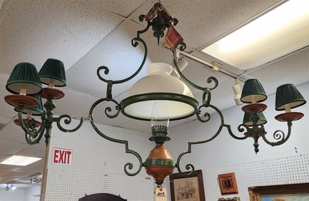 Vintage Wrought Iron Oil Chandelier w/6 Candle Lamps 3' H X 29" W