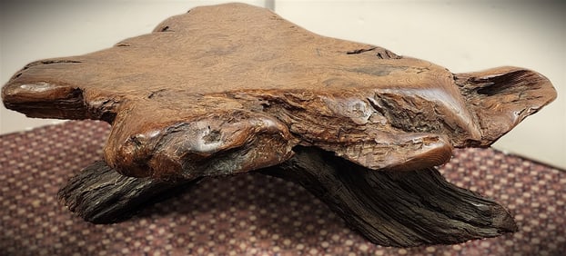 Vintage California Redwood Burl Coffee Table w/Root Base 15" H X 51" W X 34" D