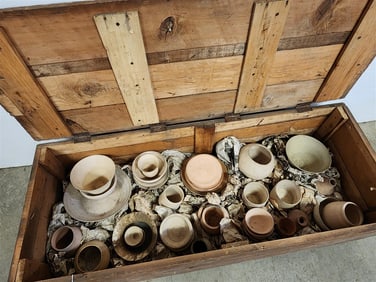 Trunk w/39 Pc. Zulma Parker Steele Unglazed Pottery From Her Estate 1979 - Trunk 15" H X 49" W X 19