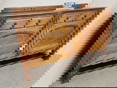 Carved Oak 2 Drawer Over 2 Door Sideboard 41" H X 5' W X 21" D