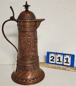 Vintage Copper Embossed Tankard 16 1/2" H (From Zulma P. Steele Estate 1979)
