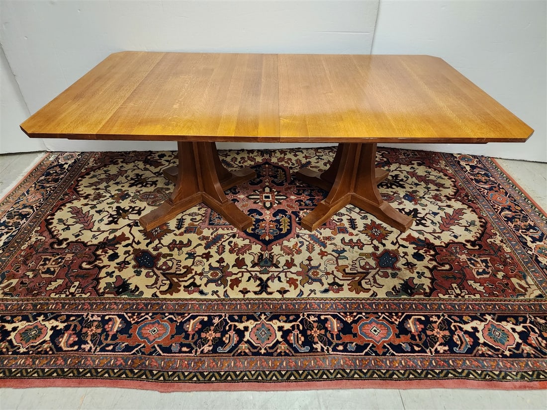 Stickley Mission Style Oak Double Pedestal Dining Table 7' X 4' w/3 Leaves 15" Ea. (1 of 13)