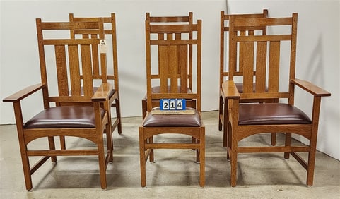 Stickley Mission Style Oak Dining Chairs - 2 Arm- 44" H X 26" W X 18 1/2" D, 4 Side- 43" H X 17