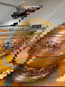 Vintage Embossed Copper & Brass Punch Bowl Sgnd Oskar Pflug 1858-1937 (From Zulma P. Steele Estate