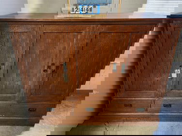 Stickley Mission Style Oak 3 Door Over 2 Drawer Entertainment Cabinet 49 1/2" H X 62 1/2" W X 23" D