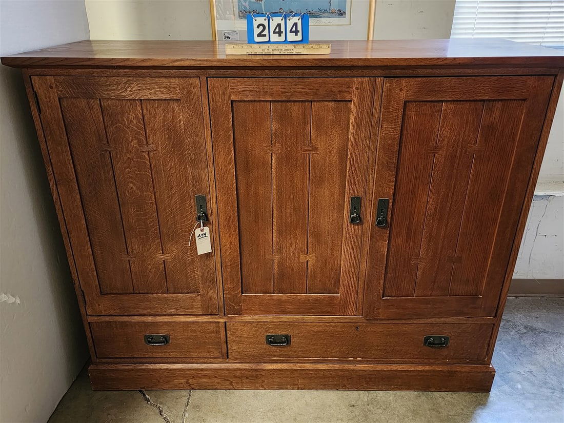 Stickley Mission Style Oak 3 Door Over 2 Drawer Entertainment Cabinet 49 1/2" H X 62 1/2" W X 23" D (1 of 3)