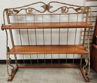 Wrought Iron Stand w/2 Cherry Shelves 44" H X 4' W X 14" D