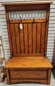 Mission Style Oak Lift Seat Hall Bench 5'5" H X 39" W X 18" D
