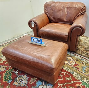 Craftsman Leather Club Chair By Stickley 36" H X 45" W X 22 1/2" w/Ottoman 17" H X 33" W X 22" D