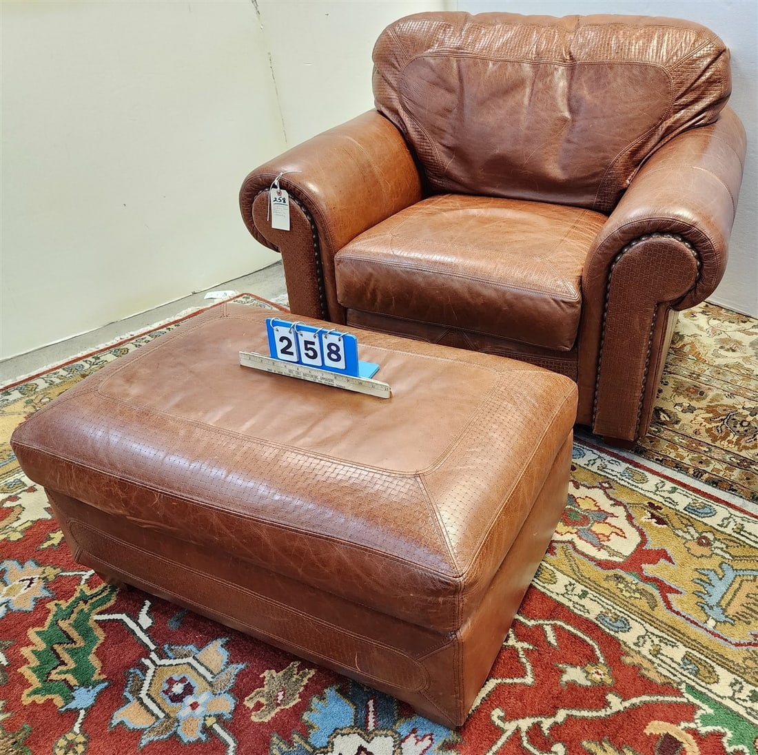 Craftsman Leather Club Chair By Stickley 36" H X 45" W X 22 1/2" w/Ottoman 17" H X 33" W X 22" D: Craftsman Leather Club Chair By Stickley 36" H X 45" W X 22 1/2" w/Ottoman 17" H X 33" W X 22" D