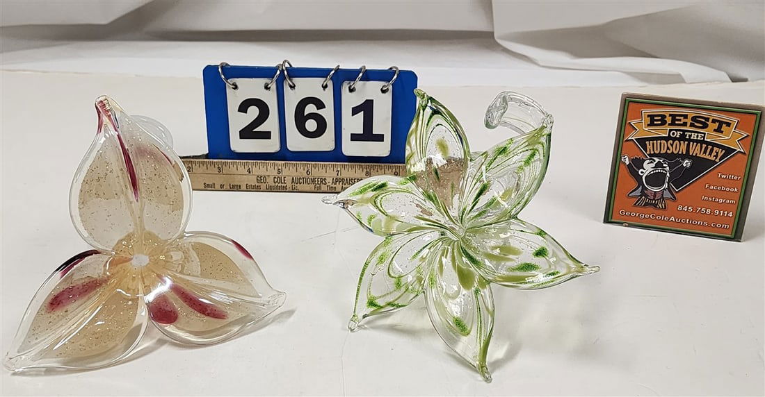 Tray 2 Hand Blown Murano Art Glass Flowers (1 of 5)