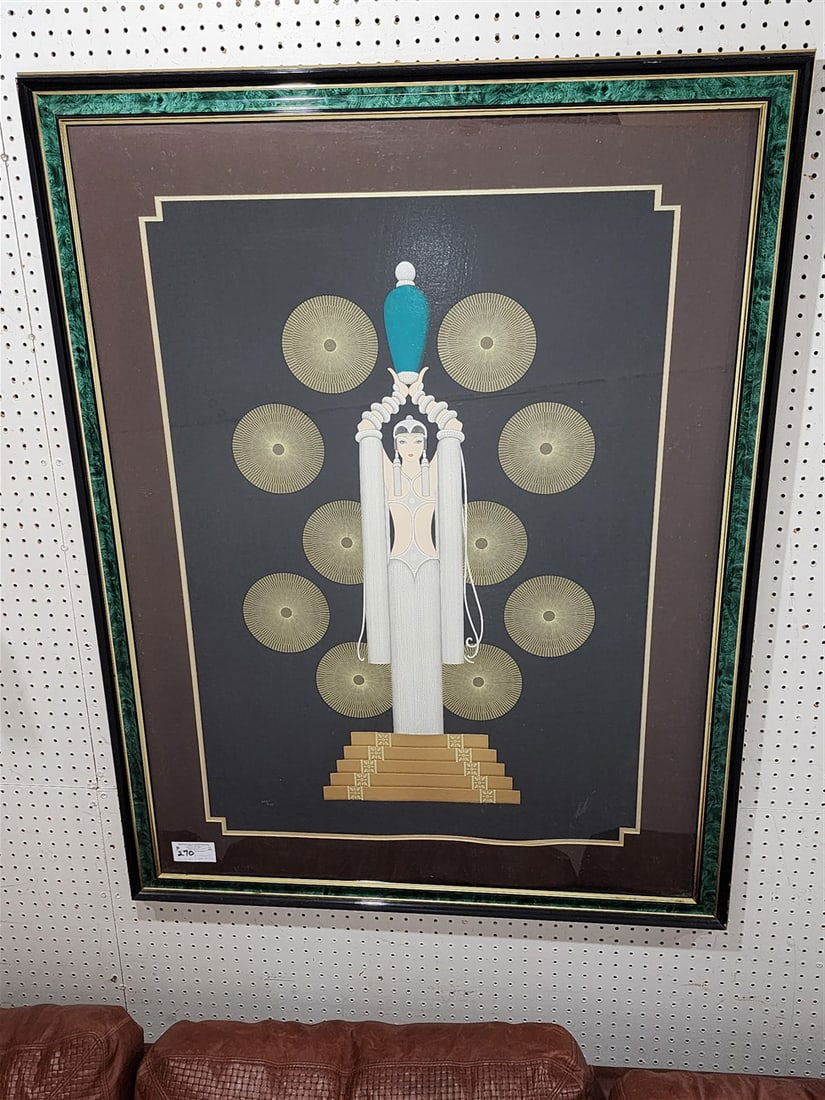 Framed Erte Serigraph "Emerald Vase" Pencil Sgnd Erte 225/275 39" X 27 1/4" w/Frame 51" X 39": Framed Erte Serigraph "Emerald Vase" Pencil Sgnd Erte 225/275 39" X 27 1/4" w/Frame 51" X 39"