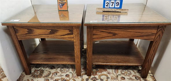 Pr. Oak Side Tables 24 1/2" H X 26" Sq.