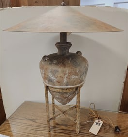 1980's Postmodern Amphora Ceramic Vase & Metal Lamp