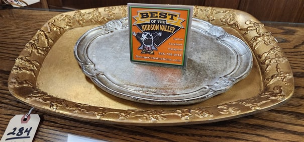Gilt Wood Italian Tray 19 1/2" X 13 1/2" + Silver Gilt Italian Tray 10 1/2" X 13 1/2"
