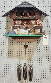 Loetcher Alpine Cattle Descent Chalet Swiss Cuckoo Clock w/Music Box 13 1/2" H X 16" W X 8" D