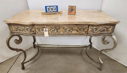 Schnadig Wrought Base Pickled Oak Top 1 Drawer Desk